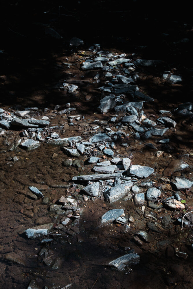 Des pierres grises dans la rivière Eltzbach